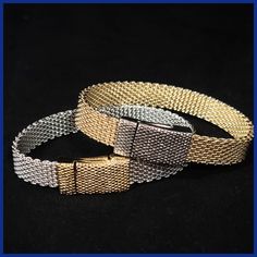 This flat mesh bracelet, made by designer Erica Zap in her studio in Rhode Island, is made of brass mesh electroplated in rhodium or 14kt gold. It has a contrasting textured magnetic clasp that keeps it securely closed and adds a bit of sparkle! The mesh bracelet is 3/8" wide (the clasp is 1/2" wide) and 7" long Available in Rhodium or Gold-Plated Made in the USA by Erica Zap Elegant Gold Magnetic Bracelets, Elegant Gold Magnetic Bracelet, Icey Jewelry, Brass Mesh, In Her Studio, Mesh Bracelet, Magnetic Clasp, 14kt Gold, Rhode Island