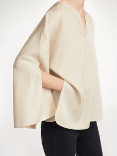 Calias tunic-style blouse - Buy Shirts & Blouses online | By Malene Birger Modern V-neck Blouse For Fall, Formal Tops With Draped Sleeves For Fall, Formal Fall Tops With Draped Sleeves, Chic Blouse With Draped Sleeves For Work, Chic V-neck Blouse With Relaxed Fit, Effortless V-neck Blouse For Fall, Oversized Modern Formal Blouse, Modern V-neck Blouse For Spring, Modern Oversized Formal Blouse