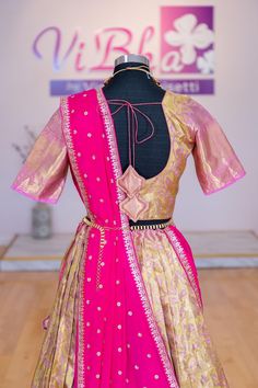 This elegant Gold and Light Pink Border Kanjivaram tissue silk Lehenga features an embroidered dupatta for a touch of sophistication. Perfect for any special occasion, this garment is sure to make an impression. Tissue Silk Lehenga, Silk Lehengas, Pink Border, Embroidered Dupatta, Gold And Pink, Silk Lehenga, Blouse Length, Blouse Fabric, Wedding Wear