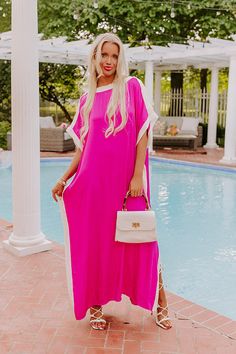 Uptown Happy Hour Caftan Maxi Dress in Orchid Radiate Confidence, Comfort Wear, Effortless Elegance, Ivory Color, Accent Colors, Happy Hour, Orchids, Fashion Forward, Short Sleeves