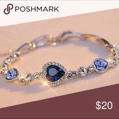 Royal Blue Rhinestone Heart Tennis BraceletNWT قلادات متدلية, Heart Bangle Bracelet, Simple Diamonds, Rhinestone Heart, Charm Bangle, Rhinestone Bracelet, Blue Bracelet, Heart Bracelet, Heart Jewelry