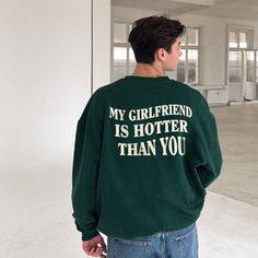 🔥 SAVE40: Use this code for a 40% discount when purchasing 3 or more items. Show off your sense of humor and love with our "My Girlfriend Is Hotter Than You" shirt. Perfect for Valentine's Day or any occasion when you want to let the world know just how lucky you are! This shirt is not just a fun and flirty statement piece; it's also a perfect gift for your boyfriend or girlfriend. Whether you're celebrating an anniversary, Halloween, or just looking for an aesthetic tee that expresses your feelings, this shirt is a must-have. I. ABOUT PRODUCT - Express your personality with our eye-catching patterns and meaningful words. Our products are comfortable, casual, and loose-fitting, making them perfect for everyday wear. - We use a unique water-based dyeing process to permanently embed the ima Boyfriend Sweatshirt Aesthetic, Clothes For Boyfriend, Boyfriend Girlfriend Shirts, Boyfriend Outfit, Girlfriend Shirts, Sweatshirt Aesthetic, Sweatshirts Quotes, Lucky You, Gifts For Your Boyfriend