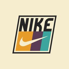 the nike logo is shown on a white background with multicolored squares around it