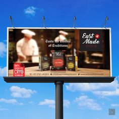 an advertisement for the restaurant called east made street on a billboard with a chef in the background