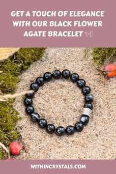 Enhance your style with our stunning Black Flower Agate Bracelet. 🌸💫 This crystal bracelet is not only a beautiful accessory, but it also promotes grounding, balance, and positivity in your life. 🙏✨ Click here to shop now and experience the healing powers of the Black Flower Agate Bracelet! 🛍️💎 #BlackFlowerAgate #CrystalBracelet #HealingCrystals Black Onyx Beaded Bracelets With Polished Beads, Black Crystal Bracelet With Gemstone Beads For Healing, Black Gemstone Beads Stretch Bracelet Gift, Black Crystal Gemstone Bracelet For Healing, Black Crystal Bracelet With Beads As Gift, Black Beaded Crystal Bracelet Gift, Black Stretch Bracelet With Gemstone Beads For Gift, Healing Black Crystal Gemstone Bracelet, Spiritual Black Onyx Crystal Bracelet