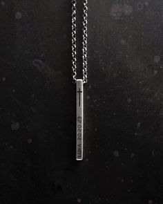 Elevate your style with our meticulously crafted Men's Name Necklace, a custom name pendant that seamlessly blends minimalist elegance with personal significance. This sterling silver pendant on a chain is the perfect accessory for those who value both aesthetics and sentimentality. Personalization at Its Finest This custom necklace offers individual engraving options, allowing you to inscribe a special date or name up to 15 characters on each side. Whether it's an important milestone, a loved o Minimalist Stainless Steel Necklace For Father's Day, Minimalist Silver Jewelry With Engraving Option, Spiritual Sterling Silver Jewelry With Engraved Text, Silver Engraved Text Pendant Necklace, Silver Necklace With Engraved Rectangular Pendant, Minimalist Box Chain Jewelry For Father's Day, Silver Pendant Necklace With Engraved Text, Everyday Engraved Jewelry For Father's Day, Father's Day Everyday Jewelry With Engraved Text