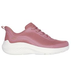 Pair up with athletic style and comfort wearing Skechers BOBS Sport Squad Waves - Still Wading. This vegan fashion lace-up features a mesh and synthetic upper with a cushioned Skechers Memory Foam insole. BOBS from Skechers is committed to saving the lives of pets in need. | Skechers Women's BOBS Sport Squad Waves - Still Wading Sneaker | Medium Width | Skechers Memory Foam cushioned comfort insole | Crafted with 100% vegan materials | Lace-up mesh and synthetic upper | Contoured shock-absorbing Pink Mesh Sneakers With Arch Support, Mesh Athleisure Sneakers With Ventilation, Athleisure Mesh Sneakers With Ventilation, Mesh Sneakers With Ventilation For Spring, Sporty Pink Sneakers With Ventilation, Comfortable Mesh Stretch Sneakers, Mesh Running Shoes With Ventilation For Workout, Spring Sports Running Shoes In Nylon, Mesh Athleisure Sneakers For Workout