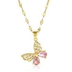 PRICES MAY VARY. 🌈Non Tarnish Plated 18k Gold Necklace - This butterfly necklace is made of delicate stainless steel plated with 18k and AAAA zircon stones, lead-free, nickel-free and non-allergenic, so you don't have to worry about rusting or tarnishing when you wear it, and it will keep its shine for a long time 🌈 Butterfly Jewelry Gift - This sparkling zirconia butterfly necklace collection is available in a variety of colors, the zirconia part of the necklace is very cute in pink, and its Angles Aesthetic, Gold Butterfly Pendant Necklace For Party, Dainty Pink Butterfly Necklace For Gift, Gold Butterfly Pendant Necklace In Cubic Zirconia, Aesthetic Pendant, Elegant Pink Butterfly Necklace, Gold Butterfly Necklace, Pink Butterfly Charm Necklace, Dainty Butterfly