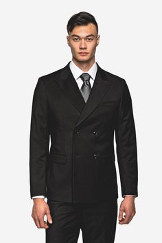 Classic Black Double Breast Suit - MenSuits Black Double-breasted Blazer With Pressed Crease, Formal Tuxedo Blazer With Double-breasted Button Fastening, Formal Tuxedo Style Double-breasted Blazer, Elegant Black Suit With Double-breasted Button Fastening, Tailored Notch Lapel Tuxedo With Double-breasted Button Fastening, Tailored Tuxedo With Double-breasted Button Fastening And Notch Lapel, Tailored Tuxedo With Double-breasted Button And Notch Lapel, Tailored Double-breasted Tuxedo With Notch Lapel, Black Double-breasted Blazer For Tailoring