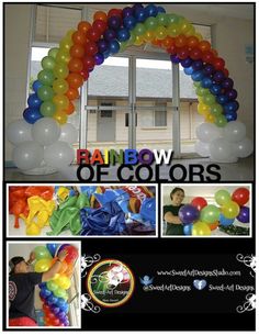 an advertisement for rainbow of colors with balloons