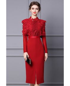 Get 10% off now! Buy Classy Red Sheath Party Dress with Lace Long Sleeves at cheap price online. Free stable shipping and pro custom service since 2009. Elegant Dresses Classy Chic, Midi Formal Dress, Party Dresses Women, Lace Corset Dress, Womens Winter Dresses, Midi Party Dress, Evening Party Dresses, Office Dresses For Women, Elegant Dresses For Women