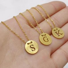 5pcs 12mm 45cm Polished Stainless steel Round Alphabet pendant Personalized Stamping Necklace,Steel Round Necklace,A-Z Alphabet Charm Chain✿ QTY: 5pcs✿ Pendant Size: 12mm✿ Chain Length:18"(45cm) ✿ Thickness: 1mm✿ Material: 316 Stainless Steel✿Color:  Gold✿ Nickel Free & Lead FreeTop Quality Triangle Necklaces, Mirror Finish, Smooth edges, Highly Polished Stainless Steel horizontal Triangle . ***These are top qualityTriangle With chains.***These come in Silver, Gold or Rose Gold.Stainless steel i Stainless Steel Pendant Necklace For Personalized Gifts, Engraved Stainless Steel Jewelry With Initial Pendant, Minimalist Stainless Steel Necklaces With Charms, Stainless Steel Necklace With Adjustable Chain For Personalized Gift, Personalized Stainless Steel Necklace With Adjustable Chain, Personalized Gift Stainless Steel Necklace With Adjustable Chain, Personalized Metal Necklaces With Round Pendant, Tarnish Resistant Stainless Steel Initial Pendant Necklace, Tarnish-resistant Stainless Steel Initial Pendant Necklace