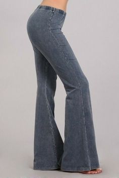 So Amazing!  Looks like mineral jeans, but feels like leggings, has elastic waist.  Each item is hand-dyed, should expect variations. American made Cotton/Spandex 93/7 Jersey.�  Great Resort Wear!  Stay Sexy! Yoga Pants Pattern, Trendy Bottoms, Mama Style, Soft Pants, Bell Bottom Pants, Bell Bottom, Stretch Pants, Pull On Pants, Resort Wear