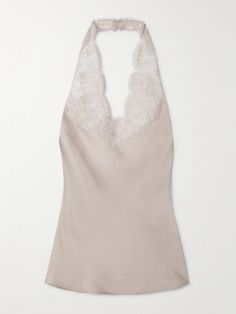 SAINT LAURENT's tank is traced with lace along the halter neckline for a romantic touch. It’s made from fluid silk and has an alluring open back. Wear it tucked into a high-waisted skirt. Simplicity Fashion, Flat Dress Shoes, Dress Flats, Exclusive Dress, Fine Jewelry Designers, Knitwear Tops, Pink Tank Top, Halter Neckline, Vintage Silk