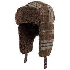 Keep your ears toasty warm in this Faux Wool Plaid Trapper! The 3" brim and faux suede and metal snap closure provides a snug fit, while the sherpa lining and brim adds a touch of luxury. Perfect for cold winter days - you won't want to go out without it! Features: Colors: PlaidMaterials: 100% PolyesterSize: 59cmBrim Size: 3"Cold Weather Brown Hats With Fleece Lining For Cold Weather, Brown Insulated Winter Hat, Brown Outdoor Hats With Fleece Lining, Brown Hats With Ear Flaps For Outdoor Activities, Brown Hats With Ear Flaps For Outdoors, Adjustable Faux Fur Trim Hats For Cold Weather, Adjustable Hats With Faux Fur Trim For Cold Weather, Adjustable Brown Hat With Fleece Lining, Adjustable Faux Fur Trim Cold Weather Hats