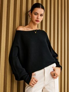 Details Composition: 40% Cotton, 60% Viscose Design: Asymmetrical, Cold Shoulder Style: Elegant Thickness: Regular Material: Knit Occasion: Work Size & Fit Stretch: Medium Stretch Fit Type: Shift Cm Inch Size Length Bust Sleeve S 59 88 66 M 59.5 90 66.5 S 23.2 34.6 26 M 23.4 35.4 26.2 Care Instructions Hand wash cold with like colors Do not bleach Flat dry Iron at a maximum of 110°C/230°F Do not dryclean Oversized Chic Textured Knit Top, Oversized Asymmetrical Spring Sweater, Oversized Asymmetrical Sweater For Spring, Asymmetrical Knit Sweater For Spring, Chic Oversized Solid Color Knit Top, Black Oversized Chic Knit Top, Oversized Black Chic Knit Top, Chic Stretch Sweater With Batwing Sleeves, Chic Stretch Batwing Sleeve Sweater