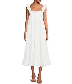 White Women's Dresses & Gowns | Dillard's Chic Cotton Midi Dress With Ruffles, Cotton A-line Maxi Dress With Ruffles, Cotton Midi Dress With Ruffle Sleeves, Cotton Midi Dress With Ruffles, Daywear Dress With Ruffles And Flutter Sleeves, Chic Cotton Midi Dress With Ruffle Hem, A-line Ruffled Midi Dress For Garden Party, Square Neck Maxi Dress With Ruffles For Day Out, Elegant Cotton Maxi Dress With Ruffles