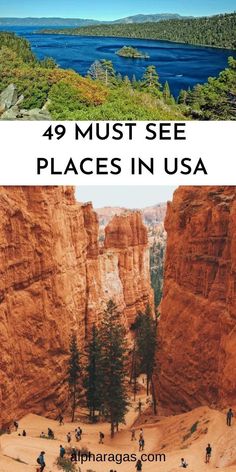 the mountains and trees are shown with text that reads, must see places in usa