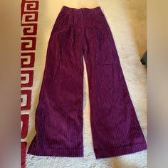 Brand New Wide Leg Burgundy Farm Rio Corduroy Pant Chic Full Length Corduroy Pants, Chic High-waist Corduroy Bottoms, Chic High-waisted Corduroy Pants, Summer Hippie Purple Pants, Purple Bohemian Long Pants, Chic Full-length Corduroy Pants, Purple Corduroy Bottoms With Pockets, Purple Courderoy Pants, Underground Rave