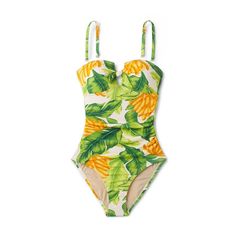 Get a chic beach look without baring it all with this Pique Bandeau High-Coverage One Piece Swimsuit from Kona Sol™. Featuring an allover tropical palm print and textured fabric for a look that will give you vacation vibes wherever you are, this cute one-piece swimsuit boasts adjustable and removable straps so you can also wear it strapless. Molded cups provide shaping and comfortable coverage, while an adorable keyhole cutout detail on the front creates a lovely neckline shape. Side ruching and Flounce Swimsuit, Revealing Swimsuits, Mom Swimsuit, Cute One Piece Swimsuits, Full Coverage Swimsuit, Pink Bathing Suits, Banana Print, Flattering Swimsuits, Pink One Piece