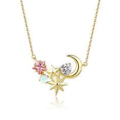 Danica Necklace Celestial Style Star Charm Pendant Necklace, Celestial Star-shaped Necklace With Adjustable Chain, Celestial Star Charm Necklace With Clavicle Chain, Gold Star-shaped Cubic Zirconia Necklace, Celestial Star Clavicle Chain Necklace, Gold Cubic Zirconia Necklace With Star Charm, Yellow Gold Star Necklace With Cubic Zirconia, Yellow Gold Star-shaped Cubic Zirconia Necklace, Celestial Sterling Silver Charm Necklaces With Clavicle Chain