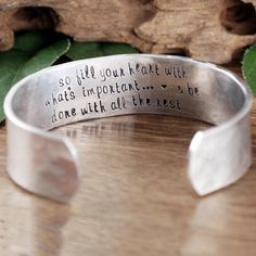 "Take a LOOK at our Website: ANNIEREH.com Inspirational Bracelet for Women, Cuff Bracelet, Sister's Bracelet, Gift for BFF, Best Friends Gift, Daughter Gift, Encouragement Gift This inspirational cuff bracelet is a great gift idea for Sister / Best Friend / Daughter We can always stamp different wording if you wish to have something special (on the inside or outside) Details for Cuff: ** Bracelet is approx 6\" long and 1/2\" wide ** If there is a special symbol you would like stamped please note Meaningful Engraved Bracelet Jewelry, Inspirational Bracelet Jewelry For Mother's Day, Meaningful Anniversary Jewelry Bracelet, Adjustable Bangle Bracelets For Anniversary, Anniversary Jewelry Bracelet, Meaningful Adjustable Bangle Bracelet, Engraved Cuff Bracelets For Anniversary, Adjustable Bangle Bracelet For Promise, Engraved Bangle Bracelets For Gifts