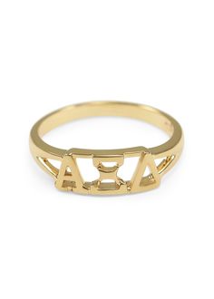 Ring - Alpha Xi Delta Sunshine Gold Ring Adjustable Gold Initial Ring In 14k, Gold 14k Engraved Midi Rings, Gold Engraved 14k Gold Midi Rings, Matte Gold Brass Rings As Gifts, Matte Gold Brass Rings For Gift, Classic Gold Stackable Brass Rings, Adjustable Gold Brass Signet Ring, Matte Gold 14k Rings For Gifts, Matte Gold 14k Gold Rings For Gift