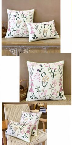 four pillows with different floral designs on them