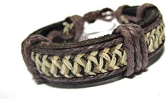 Black leather bracelet - Hemp bracelet Casual Brown Leather Strap Braided Bracelet, Casual Brown Leather Braided Bracelets, Casual Brown Braided Leather Bracelet, Casual Brown Leather Braided Bracelet, Casual Brown Leather Beach Bracelet, Casual Leather Braided Bracelets, Casual Brown Leather Bracelet With Sliding Knot, Casual Brown Leather Bracelet For Festivals, Casual Braided Leather Bracelet