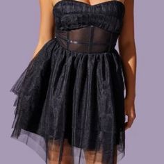 New Black Tulle Strapless Dress. Black Spring Prom Corset Dress, Black Corset Dress For Prom In Spring, Black Corset Dress For Spring Prom, Black Corset Dress For Prom With Spaghetti Straps, Black Corset Dress With Spaghetti Straps For Prom, Black Corset Dress For Prom Season, Chic Black Corset Dress For Prom Season, Chic Black Corset Dress For Prom, Glamorous Black Mini Corset Dress