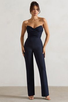 Elegant Strapless Jumpsuit With Sweetheart Neckline For Night Out, Elegant Strapless Jumpsuit With Sweetheart Neckline For Party, Formal Fitted Strapless Jumpsuit, Fitted Strapless Jumpsuit For Cocktail Occasions, Elegant Strapless Jumpsuit With Sweetheart Neckline For Evening, Formal Strapless Fitted Jumpsuits And Rompers, Strapless Fitted Jumpsuit For Formal Occasions, Formal Strapless Fitted Jumpsuit, Elegant Jumpsuits And Rompers With Sweetheart Neckline For Party