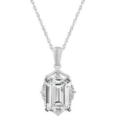 This lovely pendant has eight brilliant round diamonds  at approximately .10 carat total weight  that serve as the perfect backdrop to the 1.75 carats emerald-cut center gemstone of your choice. Crafted from quality 14 karat white gold  this pendant measures ¾ of an in length  hangs from a matching adjustable 22-inch Singapore chain and is secured with a lobster clasp. For more information on selecting your center stone  Live Chat or call an online customer service representative at 1-866-467-42 Diamond Necklace With Rectangular Pendant, Formal Platinum Necklace With Emerald Cut, Rectangular Diamond Cut Diamond Necklace, Formal Emerald-cut Solitaire Necklace In Cubic Zirconia, Formal Emerald Cut Solitaire Necklace With Cubic Zirconia, Emerald Cut Diamond Necklace With Accents For Formal Events, Formal Emerald Cut Diamond Necklace With Diamond Accents, Elegant Emerald Cut Diamond Necklace For Formal Events, Formal Emerald Cut Diamond Necklace With Accents