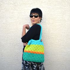 Colorful Casual Beach Shoulder Bag, Casual Crochet Shoulder Bag For Beach Season, Handwoven Green Crochet Beach Bag, Eco-friendly Handmade Hobo Bag For Summer, Green Casual Crochet Beach Bag, Casual Green Crochet Beach Bag, Blue Summer Shoulder Bag, Blue Shoulder Bag For Summer, Green Crochet Tote Straw Bag