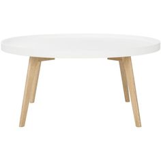 a white coffee table with wooden legs and a round top on an isolated white background