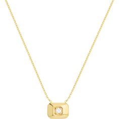 Olas d'Oro 18 Necklace - 14K Yellow Gold Raised Rectangle with Diamond Necklace Elegant Gold Square Pendant Jewelry, Modern Square Pendant Necklace With Diamond Cut, Modern Diamond Cut Square Pendant Necklace, Elegant Necklace With Polished Rectangular Pendant, Elegant Polished Rectangular Pendant Necklace, Elegant Necklace With Rectangular Pendant And Polished Finish, Elegant Rectangular Pendant Necklace With Polished Finish, Fine Jewelry With Rectangular Pendant For Formal Occasions, Elegant Diamond Necklace With Rectangular Pendant