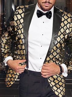 Men's Sequin Blazer Party Jacket Sparkle Tuxedos Black Gold Gothic Outfit Single Breasted One-button 2024 2024 - $101.99 Beach Wedding Casual, Sparkly Blazer, Wedding Blazer, Gothic Outfit, Preppy Blazer, Jacket Patchwork, Party Jacket, Wedding Casual, Party Jackets