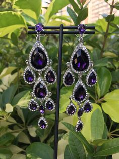 Wedding Earrings Chandelier, Jewelry Prom, Wedding Chandelier, Silver Chandelier, Earrings Chandelier, Prom Earrings, Purple Earrings, Long Drop Earrings, Earrings Wedding