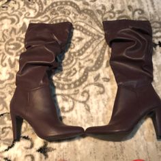 Never Been Worn! Perfect Condition!! Burgundy Pointed Toe Casual Boots, Casual Burgundy Boots For Party, Trendy Brown Boots For Formal Occasions, Trendy Brown Formal Boots, Formal Synthetic Boots For Fall, Fitted Burgundy Casual Boots, Purple High Heels, Shoes Purple, Christian Siriano