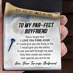 Wooden Golf Tee - Golf - To My Par-fect Boyfriend - How Special You Are To Me - Gah12004 Golf Proposal Ideas, New Boyfriend Gifts, Birthday Beer Cake, Year Scrapbook, Golf Birthday Gifts, Boyfriend Gift Basket, Birthday Traditions, Beer Cake, Golf Birthday