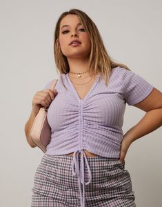 Curve Ruched Knit Tee Shirt – 2020AVE Knit Tee Shirt, Hot Picks, Knit Tees, Workout Tshirts, Trendy Colors, Biker Shorts, Plus Size Tops, V Shape, Plus Size Fashion