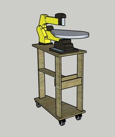 a drawing of a turntable on wheels with an ironing board attached to it