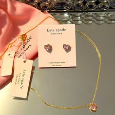 Brand New With Tags-Kate Spade Necklace And Earrings From The “My Love” Collection Dust Bags Included With Each Piece (2) Kate Spade Gold Dangle Jewelry, Kate Spade Gold Dangle Earrings, Kate Spade Pendant Jewelry Gift, Kate Spade Pendant Jewelry For Gifts, Kate Spade Rose Gold Jewelry Gift, Kate Spade Dangle Earrings As A Gift, Kate Spade Dangle Earrings For Gifts, Elegant Pink Kate Spade Jewelry, Elegant Pink Kate Spade Earrings