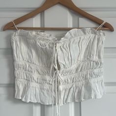 Nwt. In The Picture The Color Of The Top Looks More Cream But It’s White In Person! Has Bottoms And Tied. Lovely Top White Strapless Cotton Crop Top, Chic White Strapless Top, Chic White Tube Top For Day Out, White Strapless Top For Summer, Casual White Strapless Crop Top, Chic White Bandeau Crop Top, Casual White Cropped Tube Top, Casual Zara Bandeau Tops, Chic White Tube Top For Spring