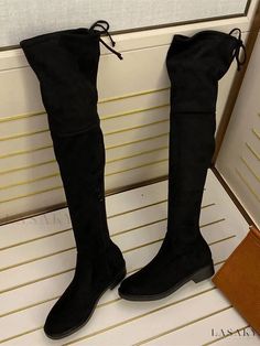 Lasaky - Premium Black Suede Womens Thigh High Boots - Elegant and Comfortable Flat Over The Knee Boots Thigh High Black Boots, Womens Thigh High Boots, High Boots For Women, Flat Riding Boots, Black Flat Boots, Thigh High Boots Flat, Knee High Boots Flat, Black Thigh High Boots, Black Suede Flats