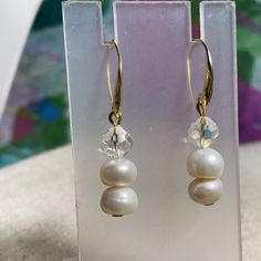 Cultured Pearl Ab Crystal Artisan Handmade Dangle Pierced Earrings 1 ½” Long New These Are Very Cute, Dainty Earrings That Are Great For Any Occasion; Lightweight; Handmade By Me, Never Worn; Wedding, Everyday, Statement, Artisan, Handmade, Bridal Wire Earrings, Dainty Earrings, Women Artisans, Pierced Earrings, Handmade Artisan, Cultured Pearls, Earings Piercings, Artisan Jewelry, New Color