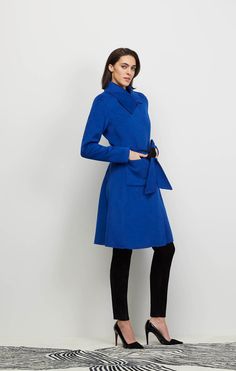 Turn heads in this elegant reversible fit and flare coat with self belt. Fashioned in a posh double-faced wool blend, it offers rich blue or basic black looks for heightened fashionability. Fit And Flare Coat, Fall Collections, Spring Collection, Wool Coat, Summer Collection, Order Now, Amazing Women, Fit And Flare, Dream Closet