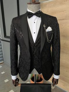 Bojoni Black Slim Fit Shawl Lapel Tuxedo | BOJONI Shawl Lapel Tuxedo, Wedding Suits Men Black, Groom Suit Black, Best Wedding Suits, Suit Clothes, Stylish Mens Suits, Clothes Jacket, Black Suit Men, Black Suit Wedding