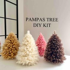 the pampas tree diy kit is shown in five different colors