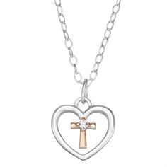 "Enhance your everyday style with this Charming Girl heart and cross pendant necklace. NECKLACE DETAILS Chain length: 15 in. Chain type: cable Clasp: spring-ring Metal: sterling silver Finish: polished Packaging: boxed Made with Swarovski crystals Size: 18"". Color: Multicolor. Gender: female. Age Group: adult." Heart And Cross, Necklace Necklace, Necklace Size, Ring Metal, Cross Pendant Necklace, Sterling Silver Heart, Everyday Style, Silver Heart, Metal Rings