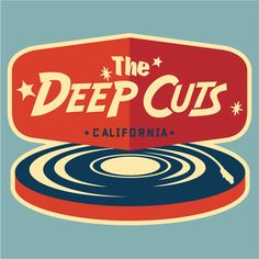 the deep cuts california logo is shown in red, white and blue with stars on it